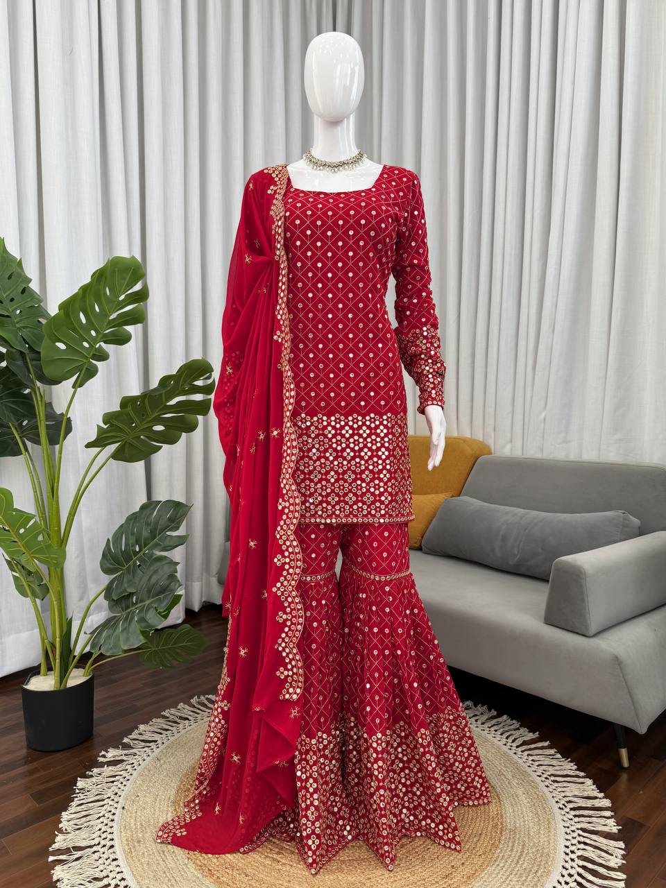 Thread with 9mm Sequence Work Top Sharara & dupatta