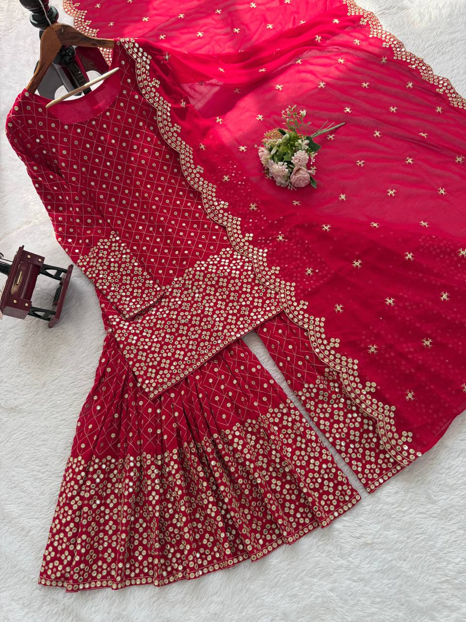 Thread with 9mm Sequence Work Top Sharara & dupatta
