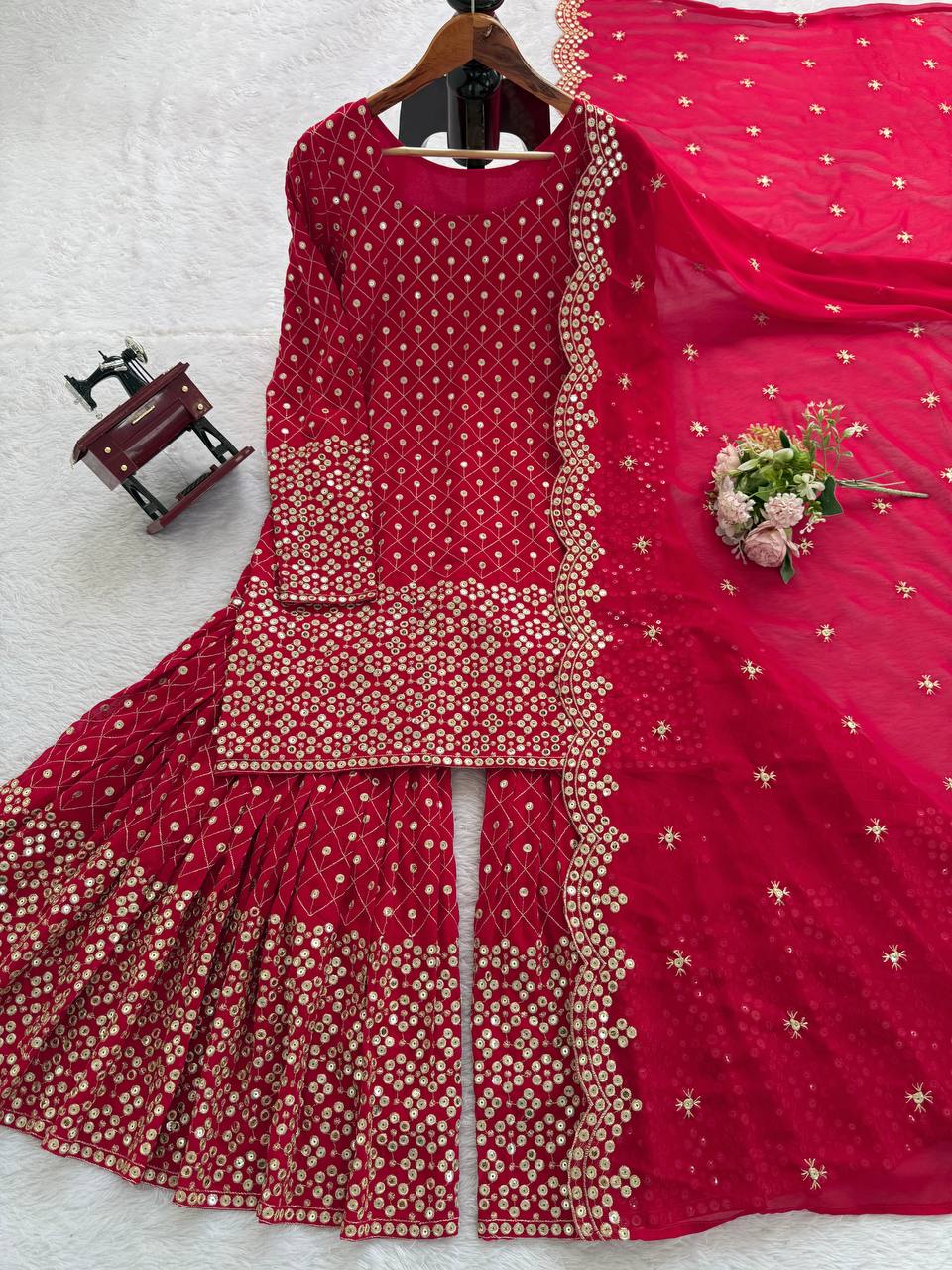 Thread with 9mm Sequence Work Top Sharara & dupatta