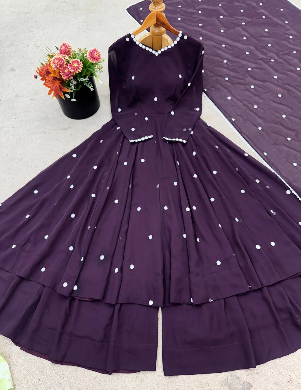 Heavy Embroidery Work With Fully Flair Gown Pent & Dupatta