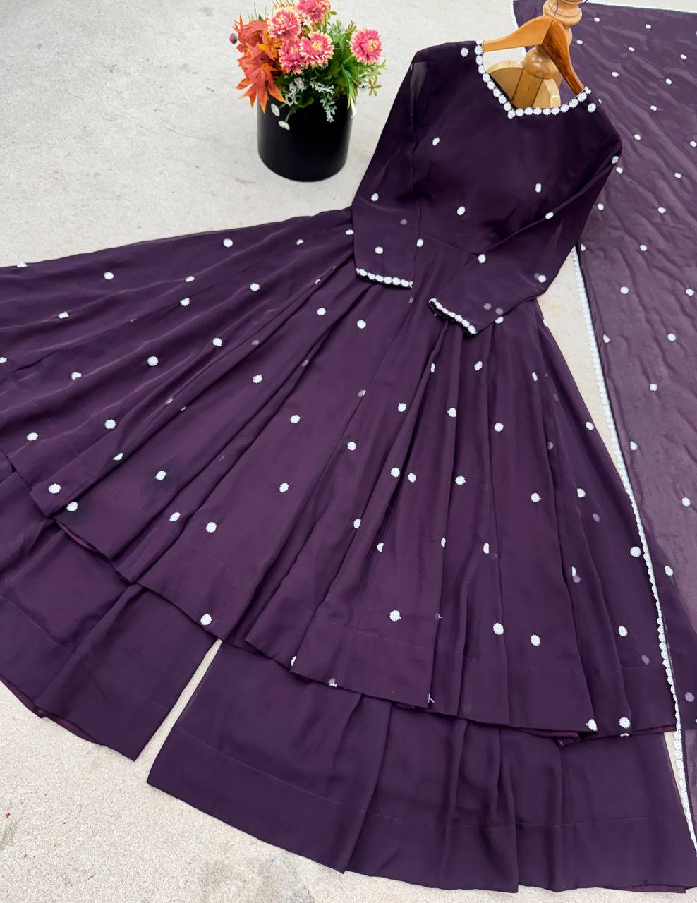 Heavy Embroidery Work With Fully Flair Gown Pent & Dupatta
