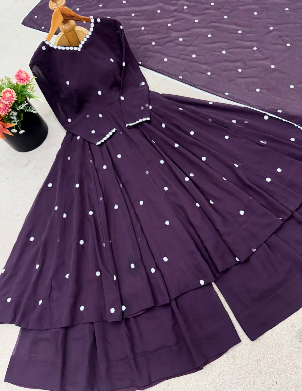 Heavy Embroidery Work With Fully Flair Gown Pent & Dupatta