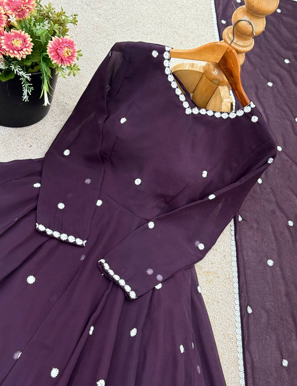 Heavy Embroidery Work With Fully Flair Gown Pent & Dupatta