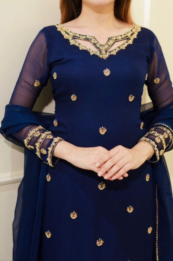 Wedding Special Intricate Thread work Top Plazzo & Dupatta