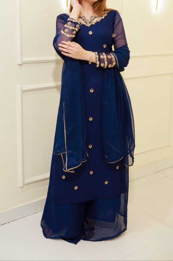 Wedding Special Intricate Thread work Top Plazzo & Dupatta