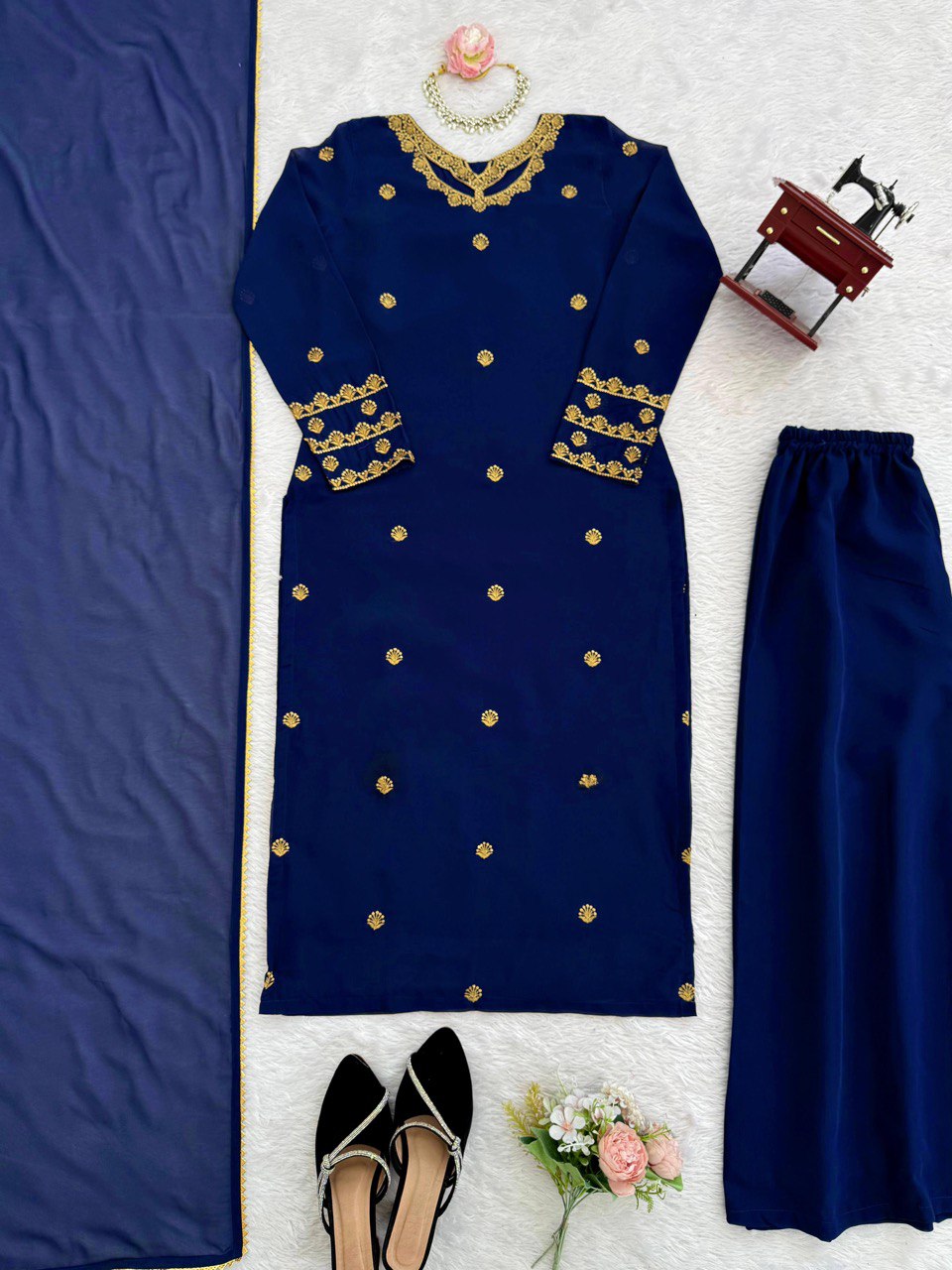 Wedding Special Intricate Thread work Top Plazzo & Dupatta