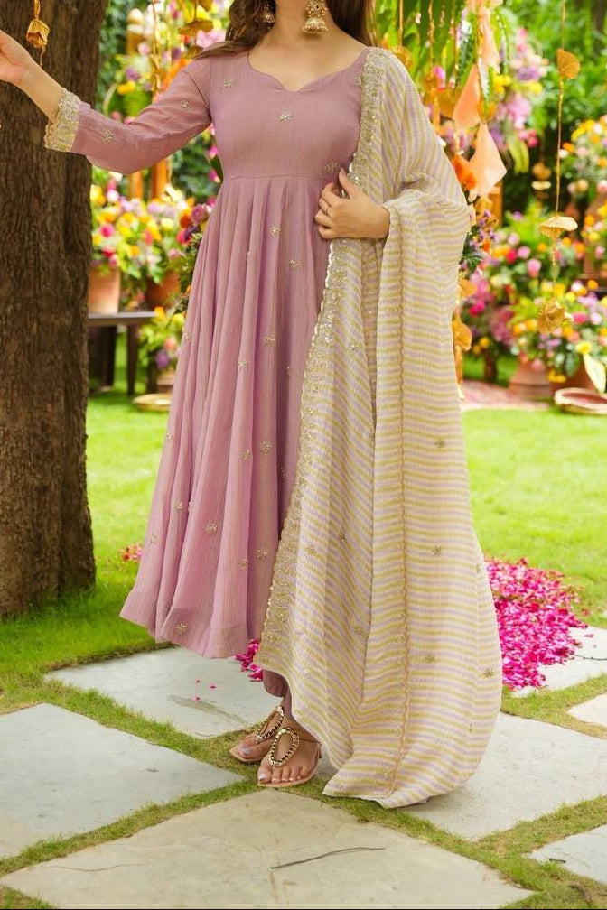 Embroidery Sequence Work Gown And Dupatta Set Fully Stitched