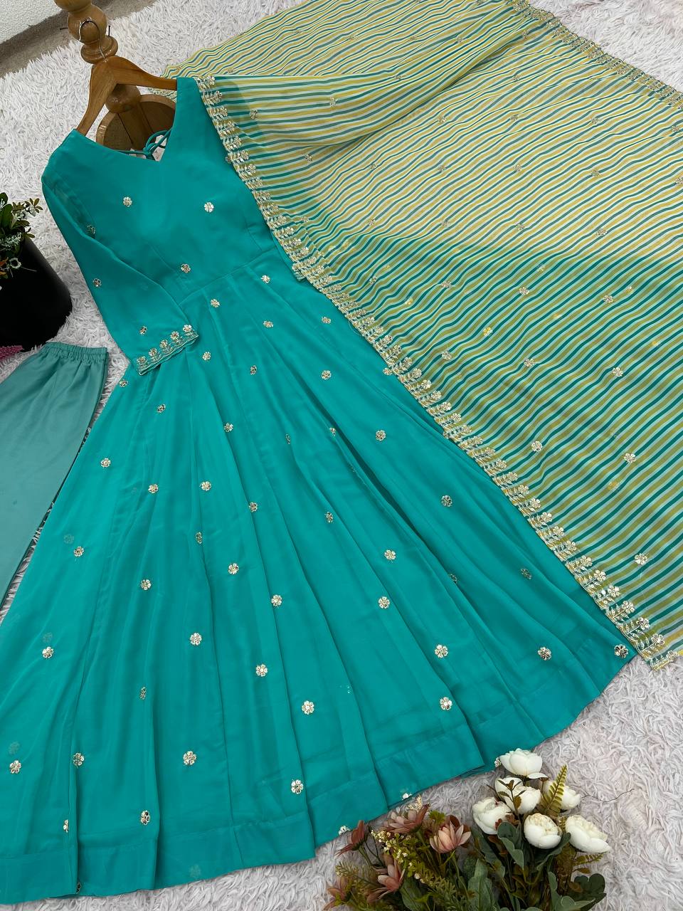Embroidery Sequence Work Gown And Dupatta Set Fully Stitched