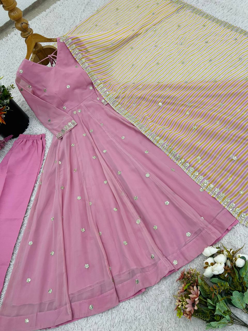 Embroidery Sequence Work Gown And Dupatta Set Fully Stitched