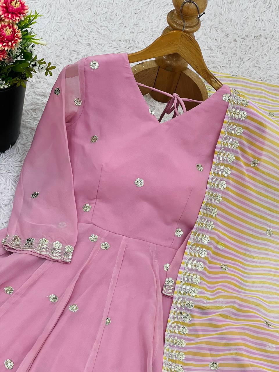 Embroidery Sequence Work Gown And Dupatta Set Fully Stitched