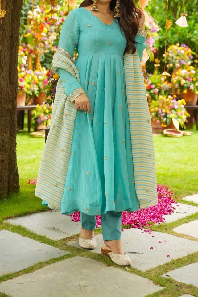 Embroidery Sequence Work Gown And Dupatta Set Fully Stitched