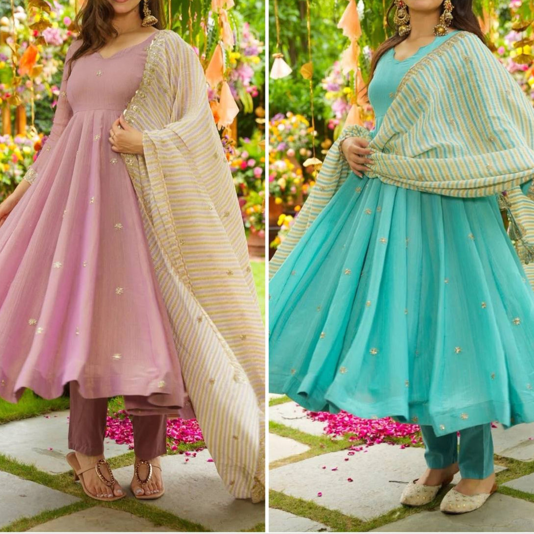 Embroidery Sequence Work Gown And Dupatta Set Fully Stitched