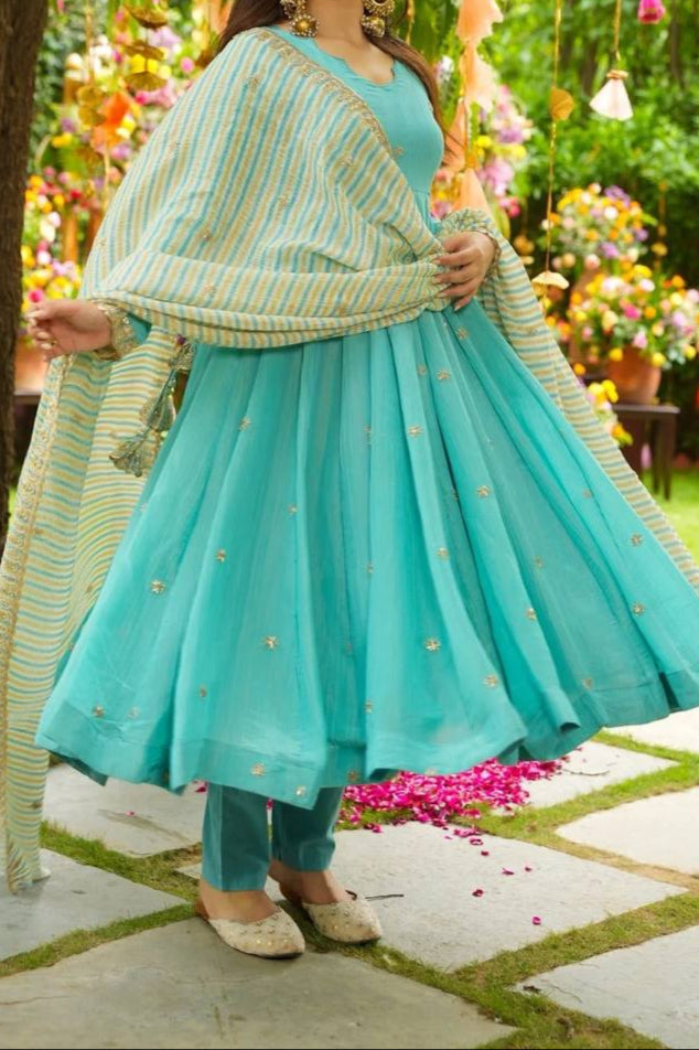 Embroidery Sequence Work Gown And Dupatta Set Fully Stitched