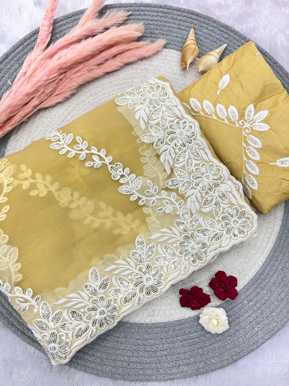 Wedding Special Beautiful 3MM Sequence Work Saree & Blouse