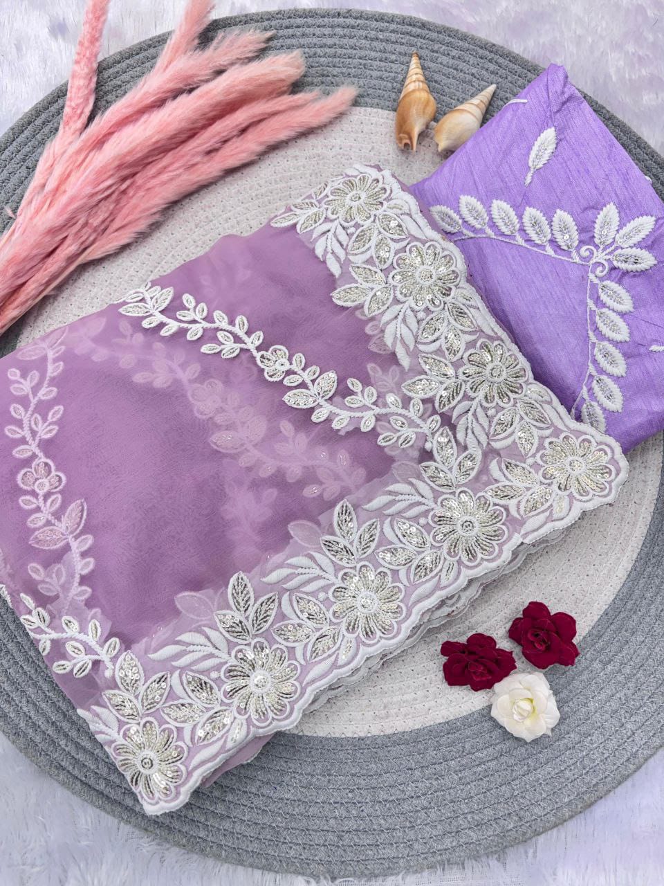 Wedding Special Beautiful 3MM Sequence Work Saree & Blouse
