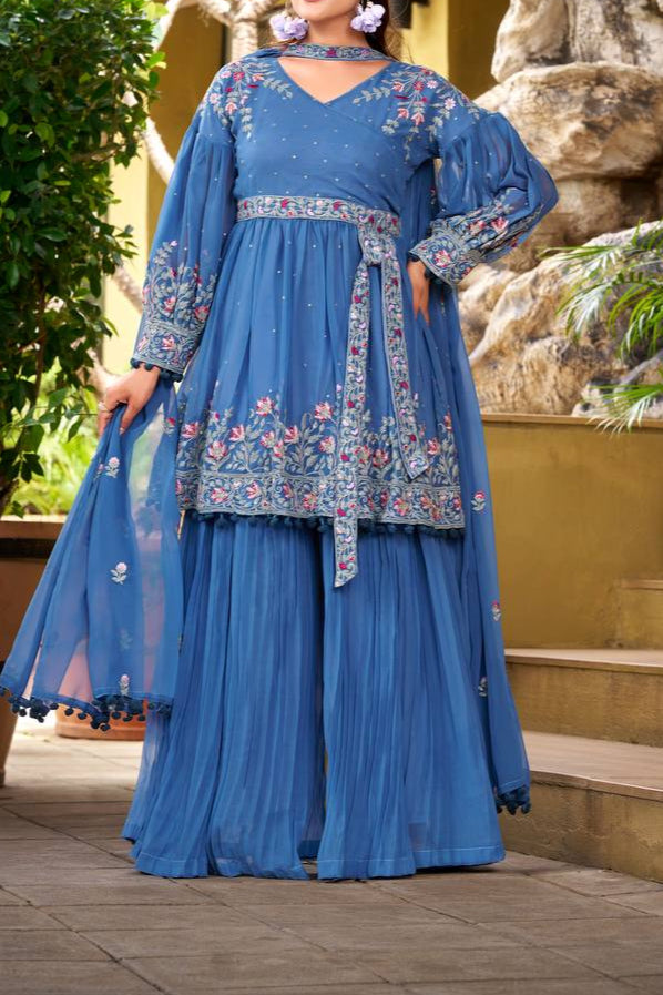 Wedding Special Embroidery Work Top Plazzo & dupatta