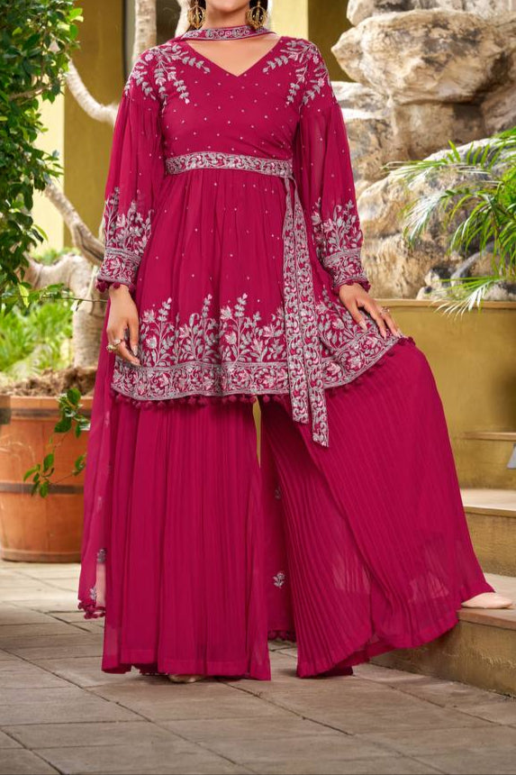 Wedding Special Embroidery Work Top Plazzo & dupatta