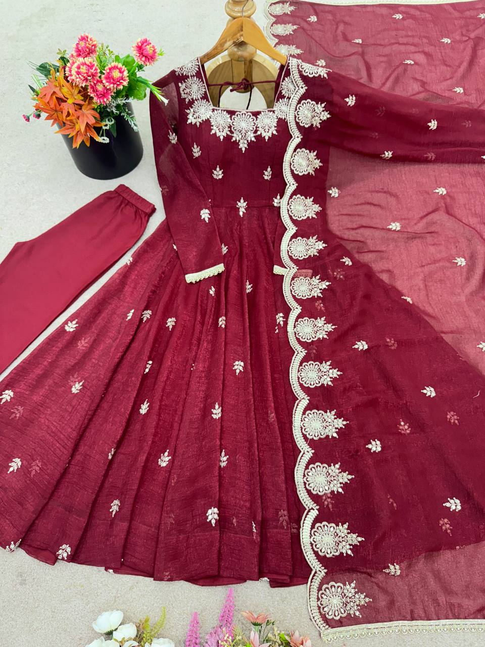 Wedding Special Embroidery Sequence Work Top Bottom & Dupatta