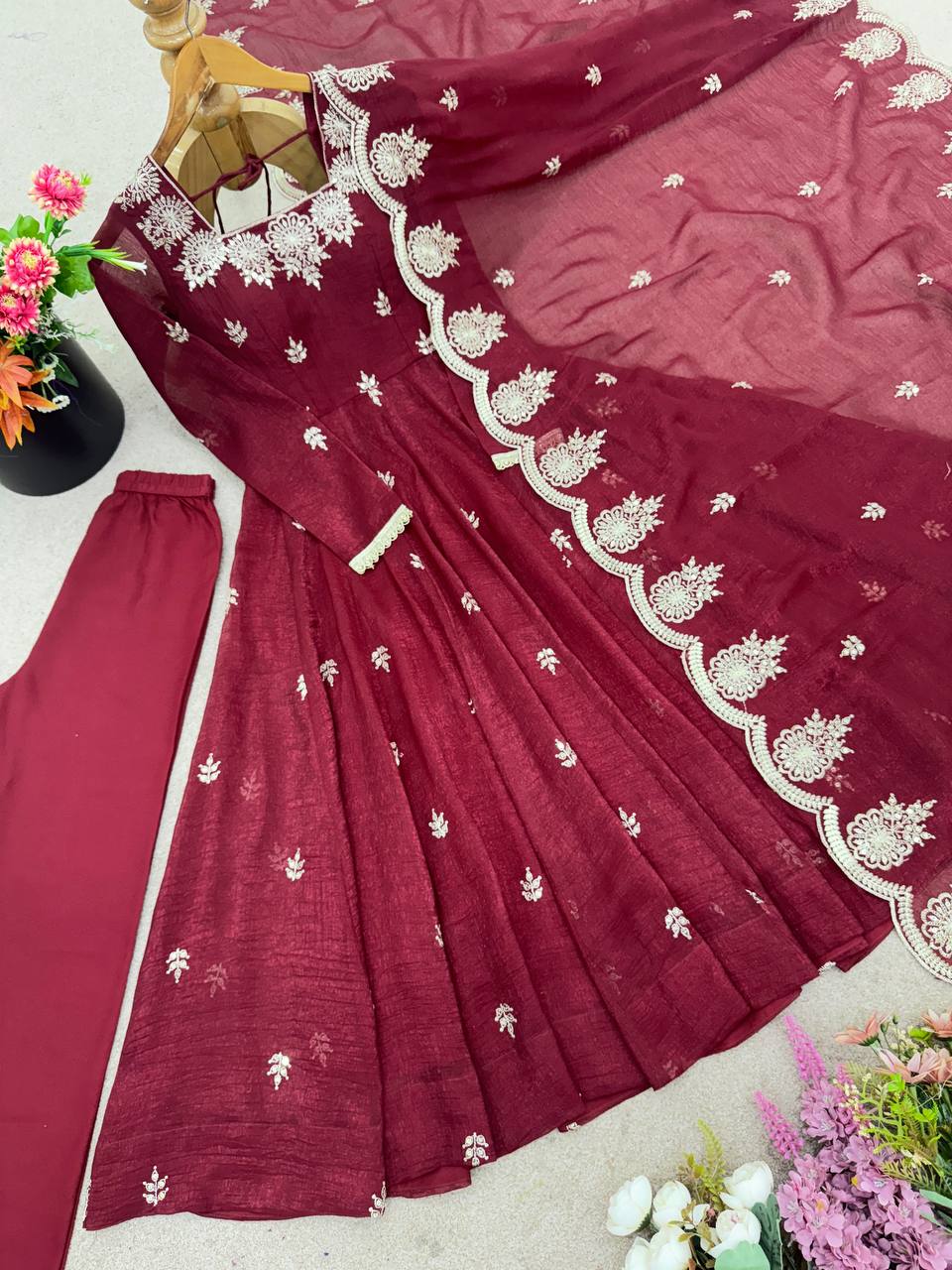 Wedding Special Embroidery Sequence Work Top Bottom & Dupatta