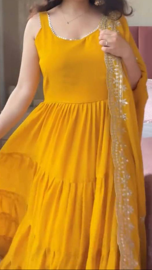 Haldi Special Lace Border Work Anarkali & Dupatta