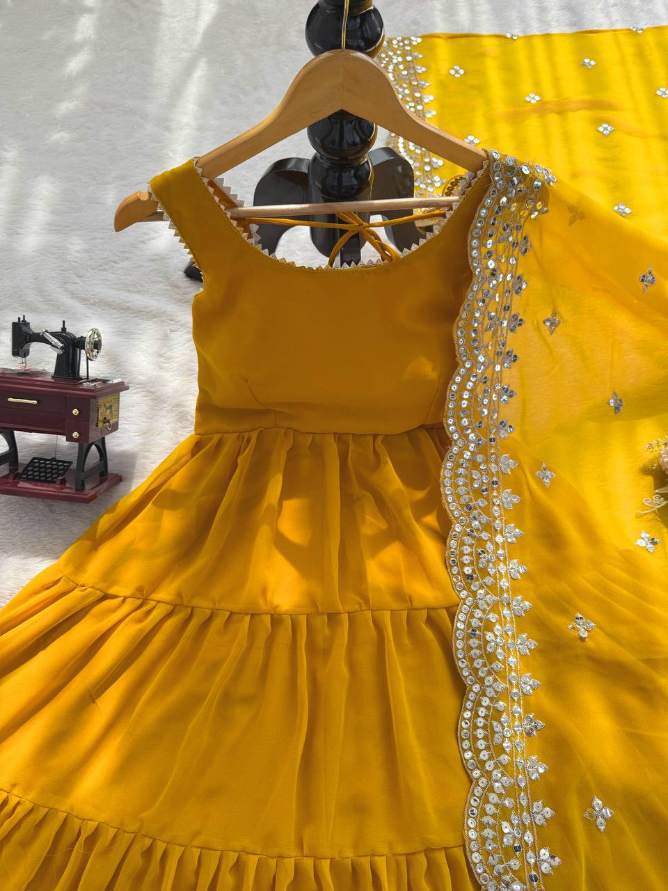 Haldi Special Lace Border Work Anarkali & Dupatta