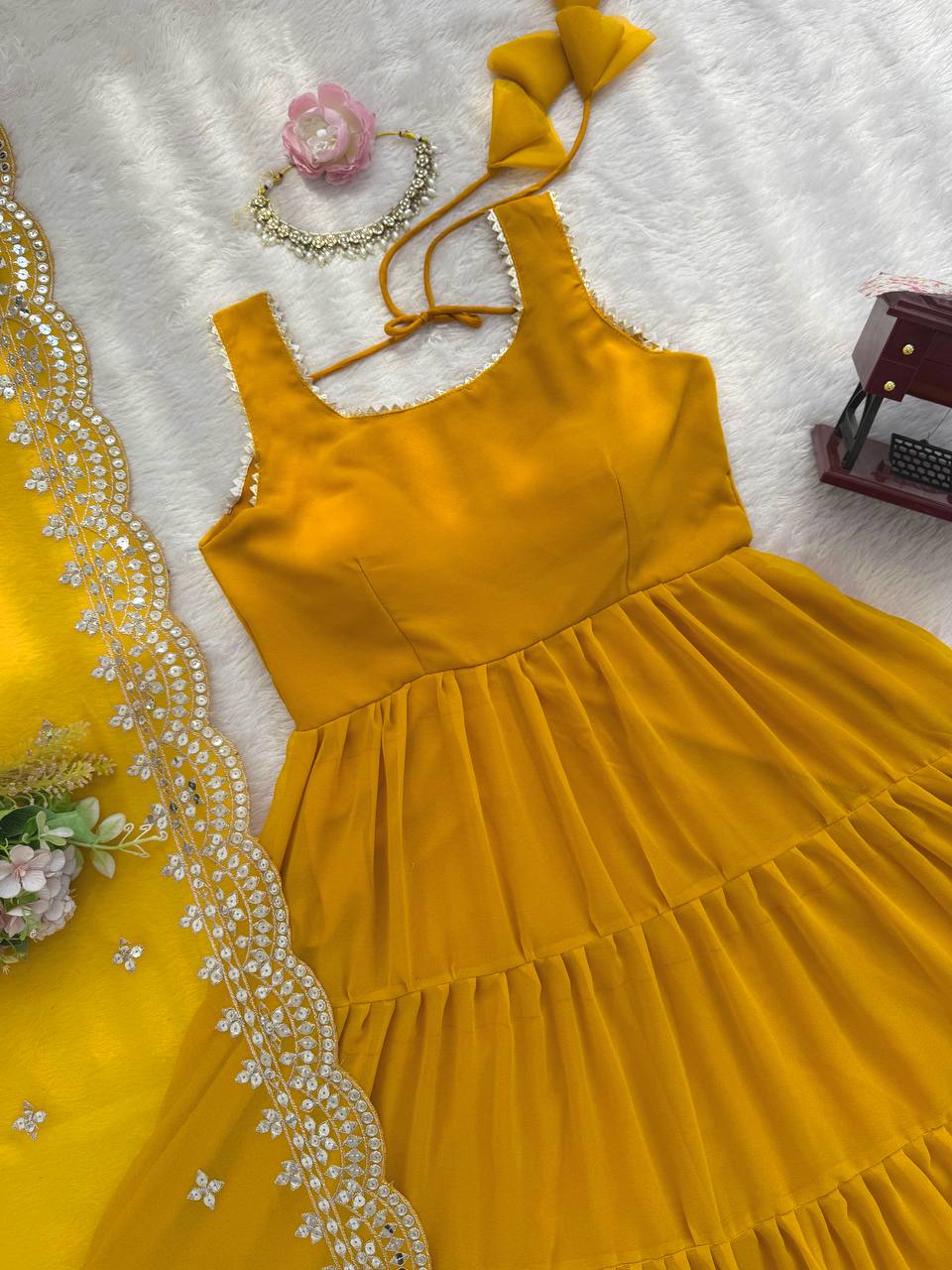Haldi Special Lace Border Work Anarkali & Dupatta