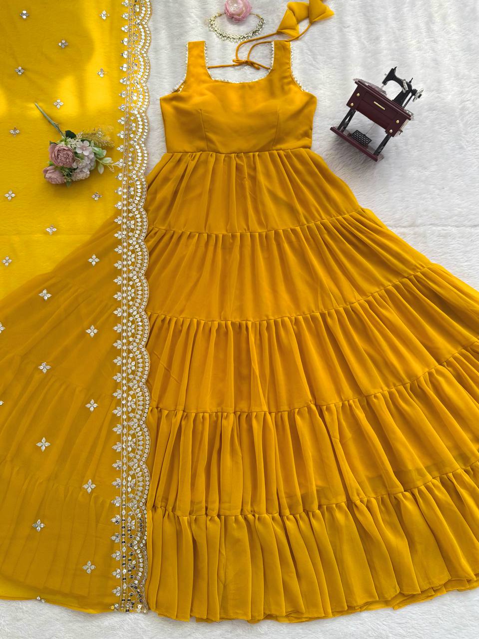 Haldi Special Lace Border Work Anarkali & Dupatta