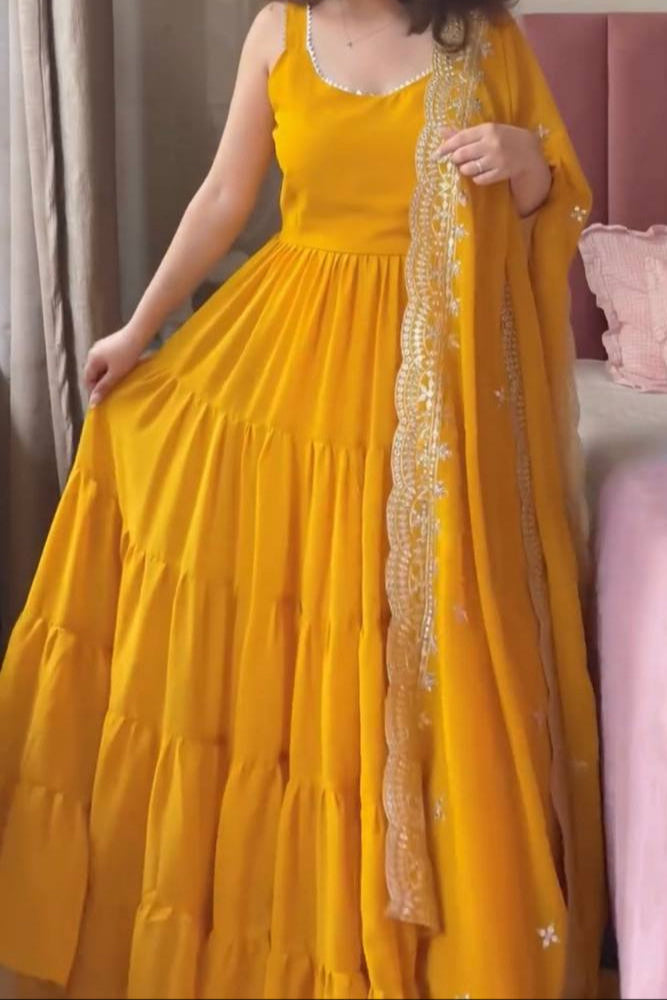 Haldi Special Lace Border Work Anarkali & Dupatta