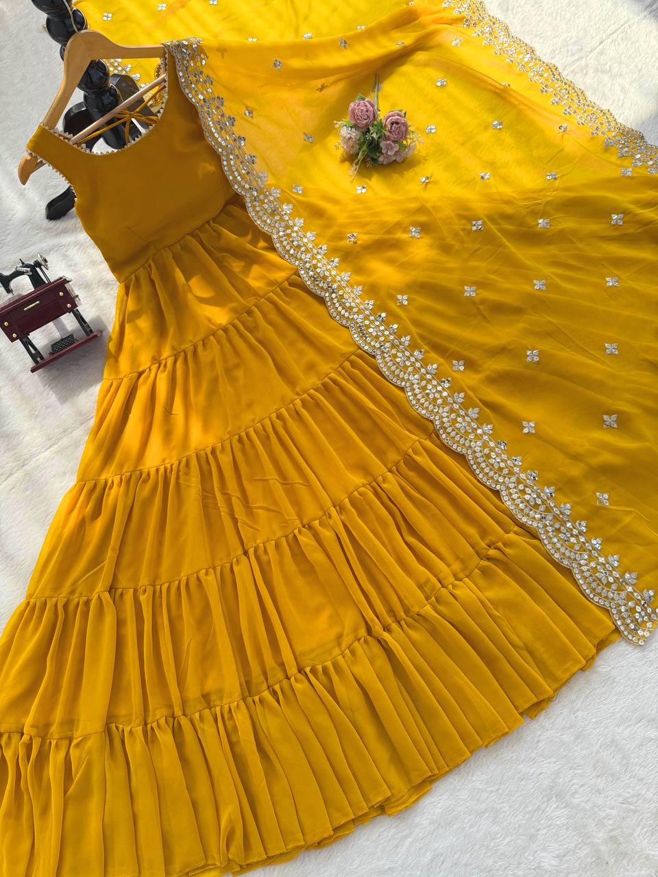 Haldi Special Lace Border Work Anarkali & Dupatta