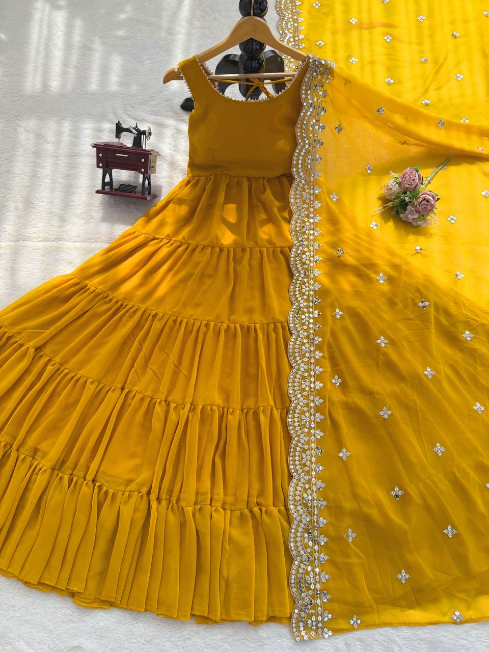 Haldi Special Lace Border Work Anarkali & Dupatta