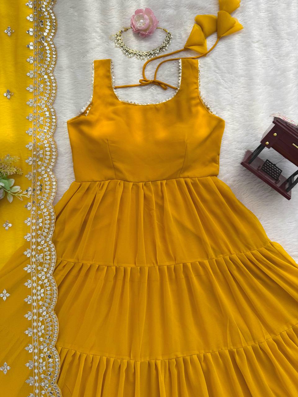 Haldi Special Lace Border Work Anarkali & Dupatta