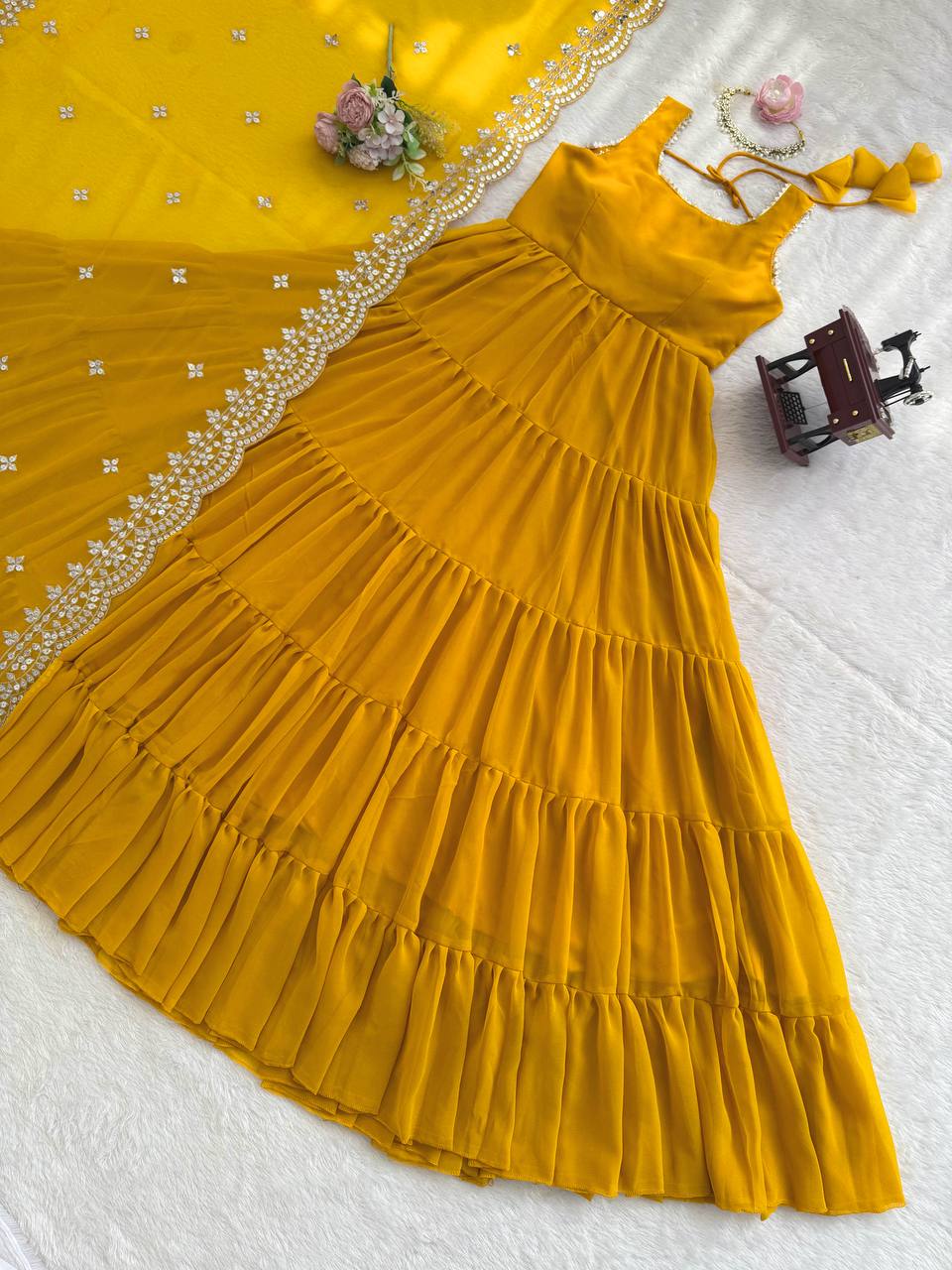 Haldi Special Lace Border Work Anarkali & Dupatta