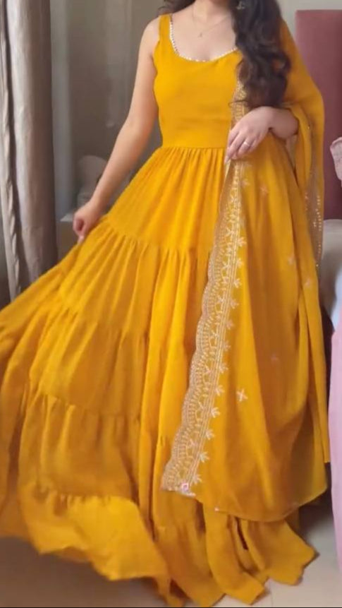 Haldi Special Lace Border Work Anarkali & Dupatta