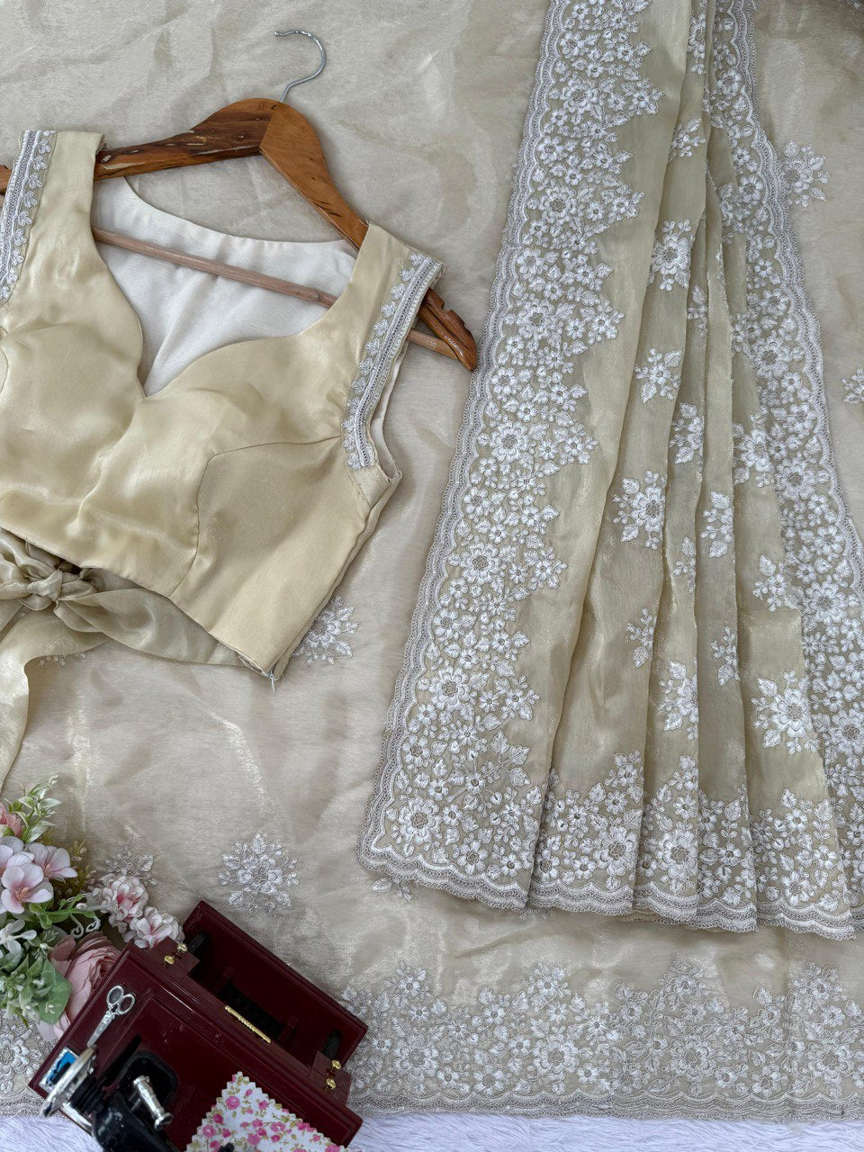 Wedding Special Coding With Thread Work Saree & Blouse