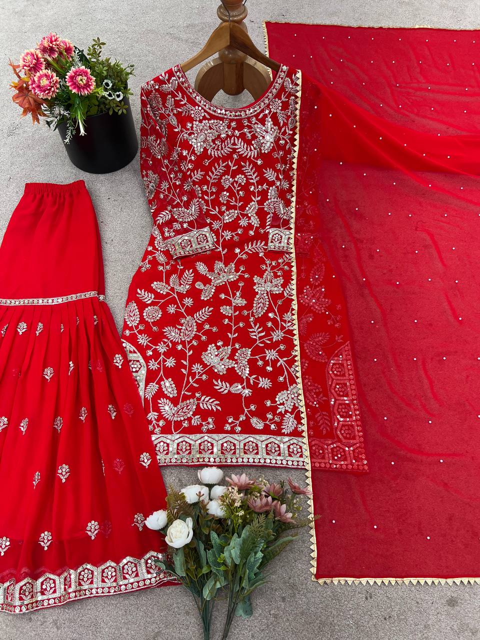 Designer Wedding Wear Plazzo Embroidery & Sequence Work Set