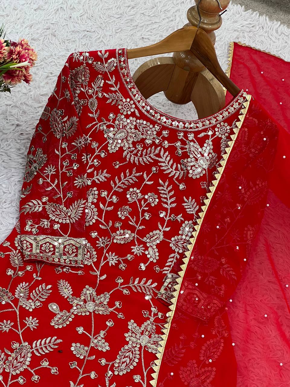 Designer Wedding Wear Plazzo Embroidery & Sequence Work Set