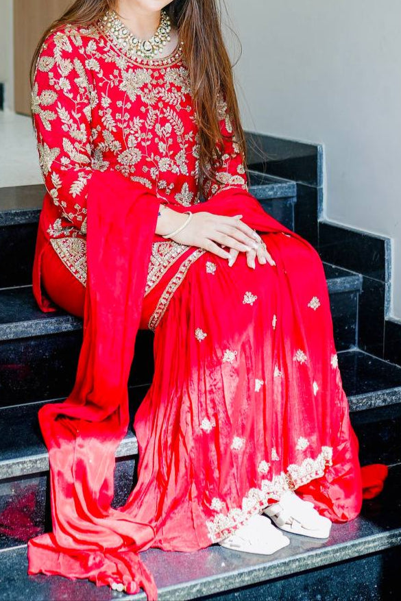 Designer Wedding Wear Plazzo Embroidery & Sequence Work Set