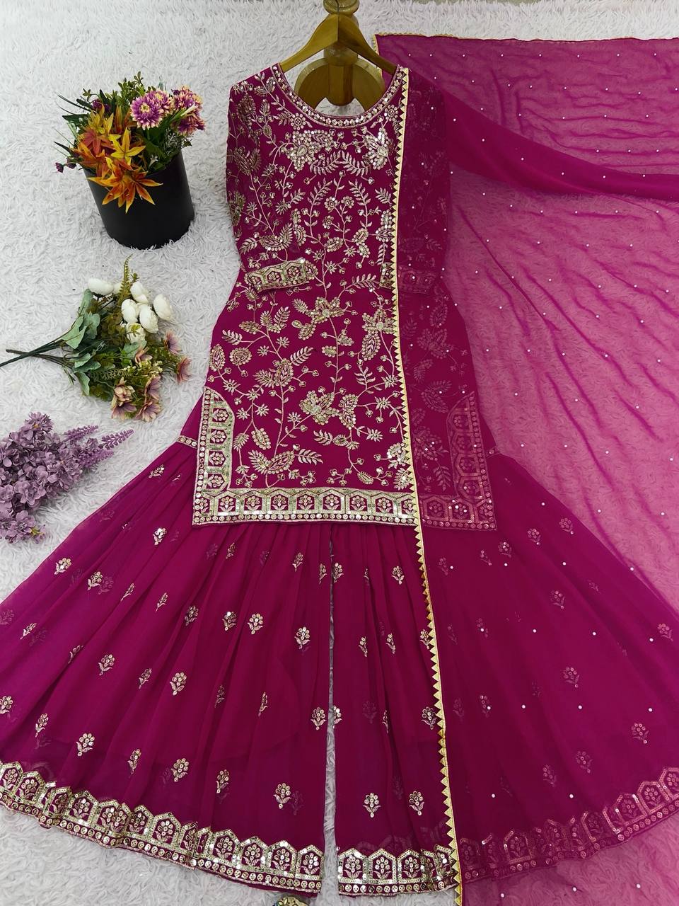 Designer Wedding Wear Plazzo Embroidery & Sequence Work Set