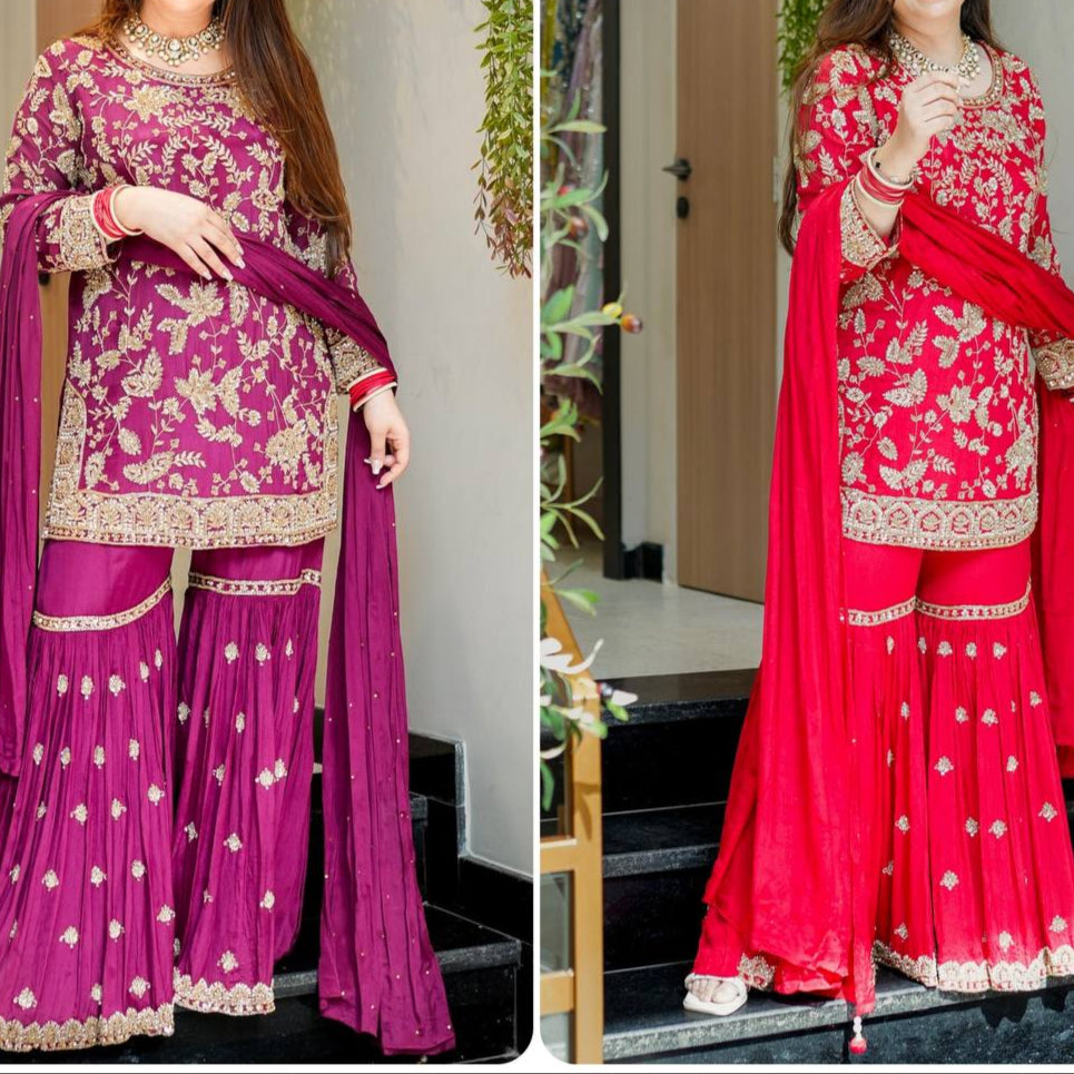 Designer Wedding Wear Plazzo Embroidery & Sequence Work Set