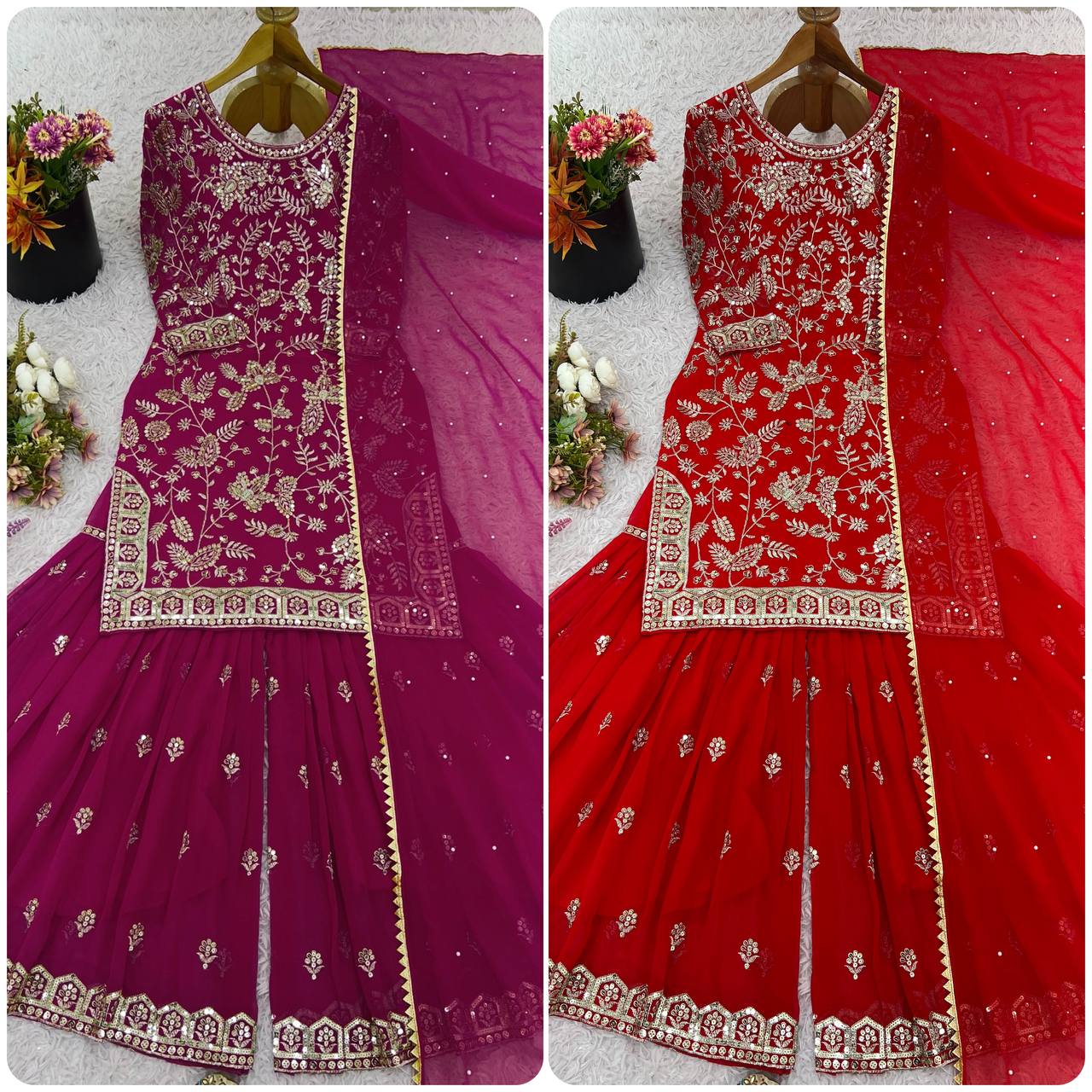 Designer Wedding Wear Plazzo Embroidery & Sequence Work Set
