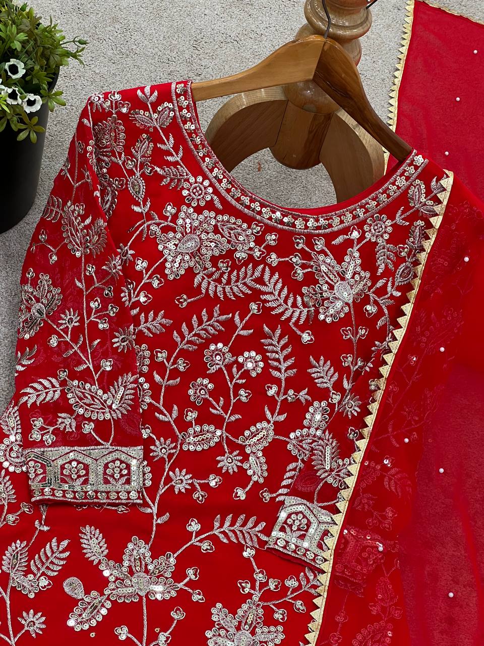 Designer Wedding Wear Plazzo Embroidery & Sequence Work Set
