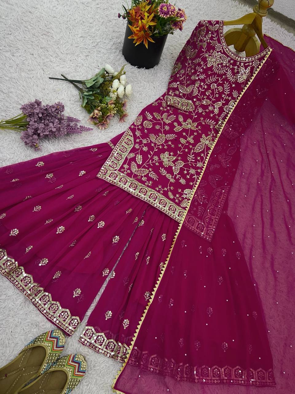 Designer Wedding Wear Plazzo Embroidery & Sequence Work Set