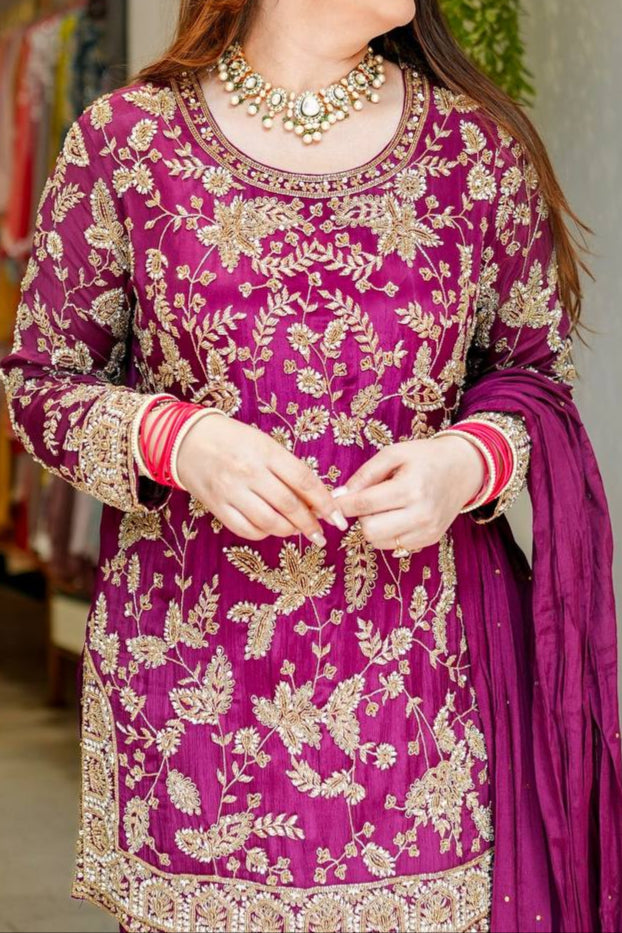 Designer Wedding Wear Plazzo Embroidery & Sequence Work Set