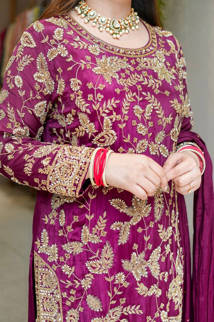 Designer Wedding Wear Plazzo Embroidery & Sequence Work Set
