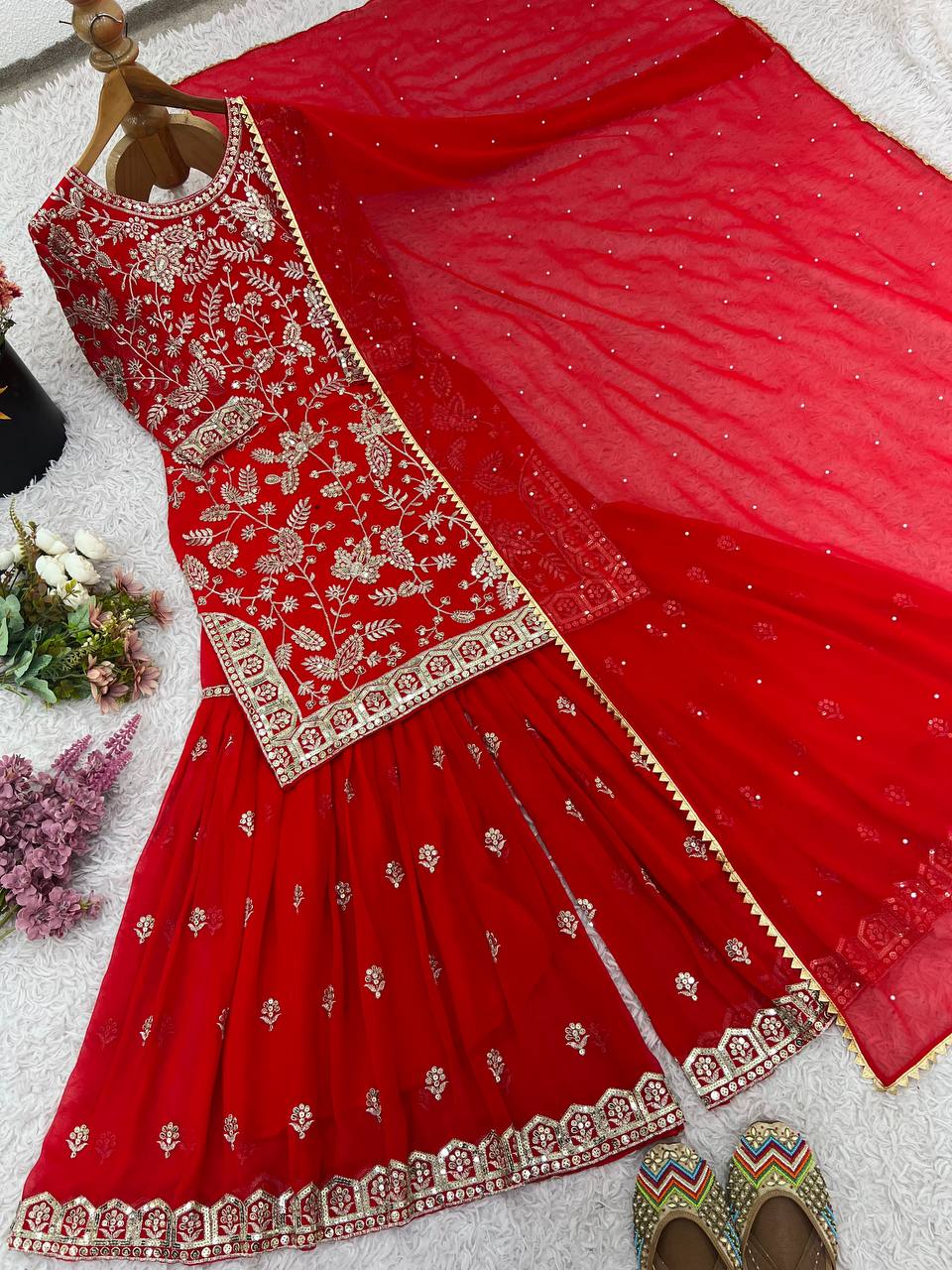 Designer Wedding Wear Plazzo Embroidery & Sequence Work Set