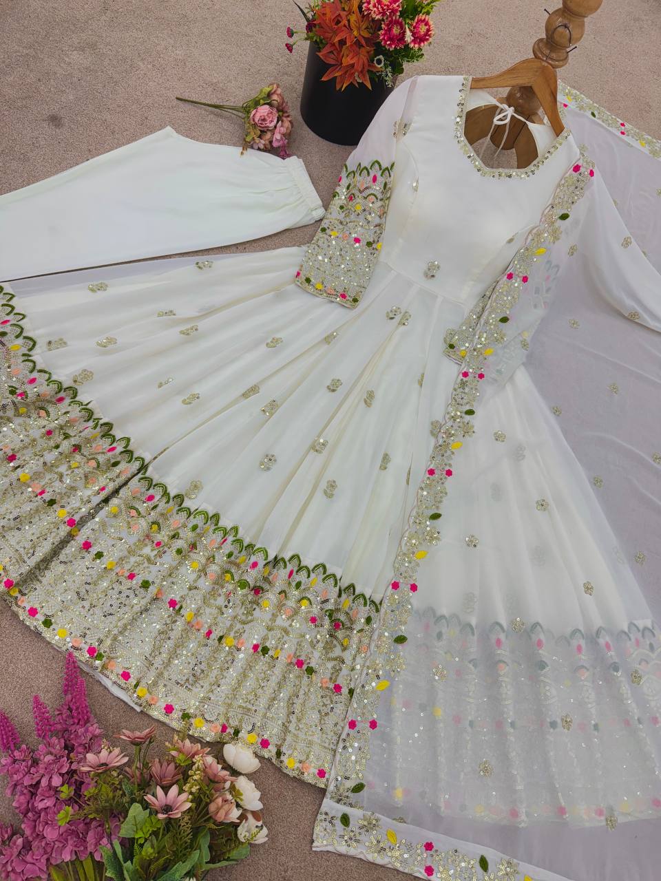 Designer Party Wear Embroidery & Sequence Work Anarkali Suit Set