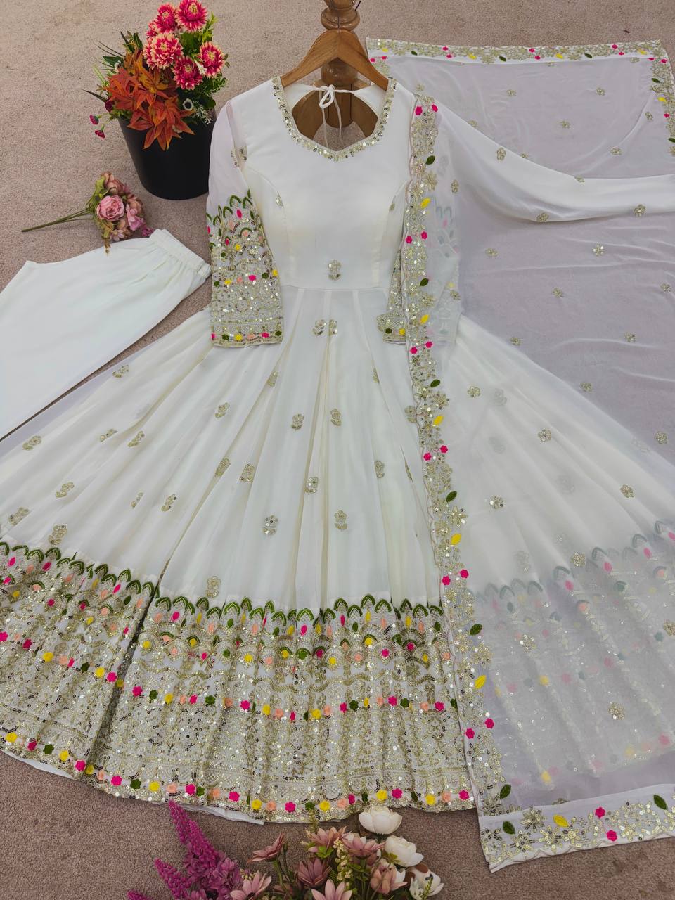 Designer Party Wear Embroidery & Sequence Work Anarkali Suit Set