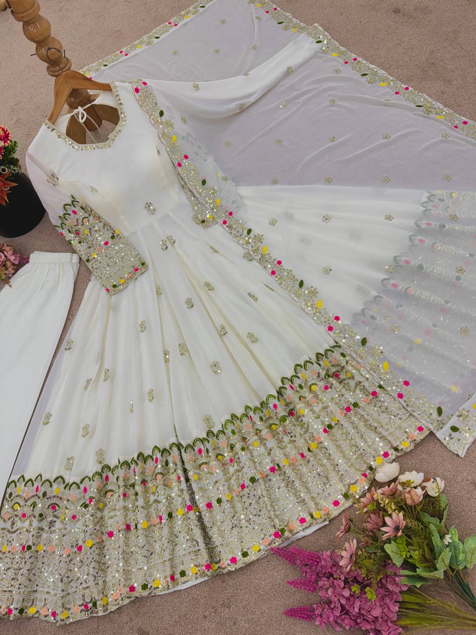 Designer Party Wear Embroidery & Sequence Work Anarkali Suit Set