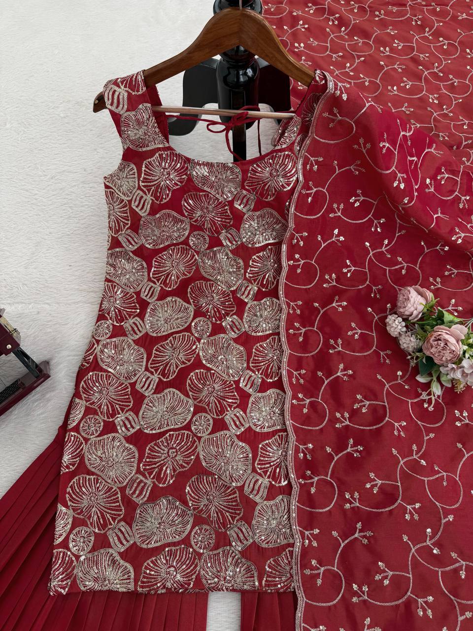 Designer Party Wear Thread With Sequence Sharara Set