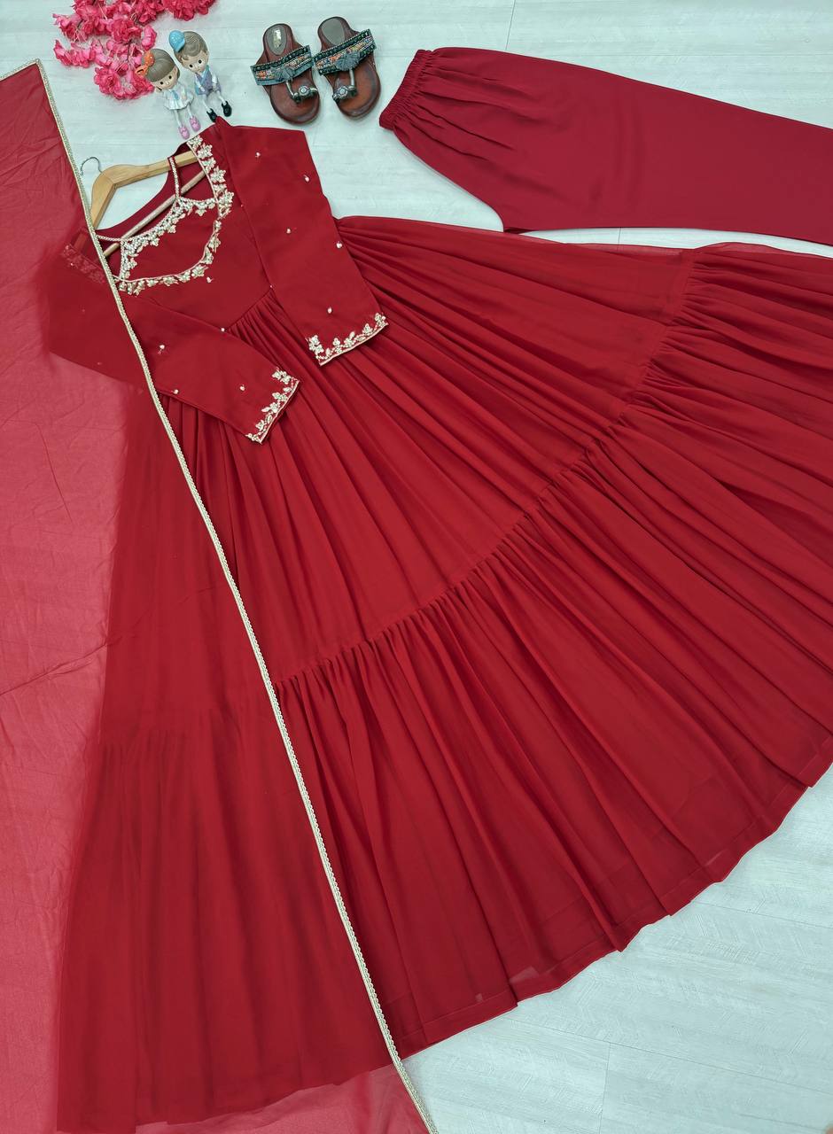 Designer Party Wear Look Fancy Gown, Dupatta & Bottom Set